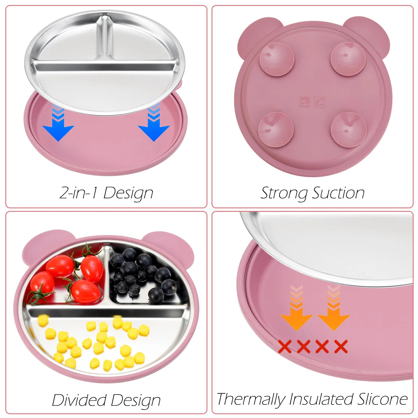 Bear Suction Plate for Toddlers | Stainless Steel & Silicone | Oliver & Company Montessori Toys
