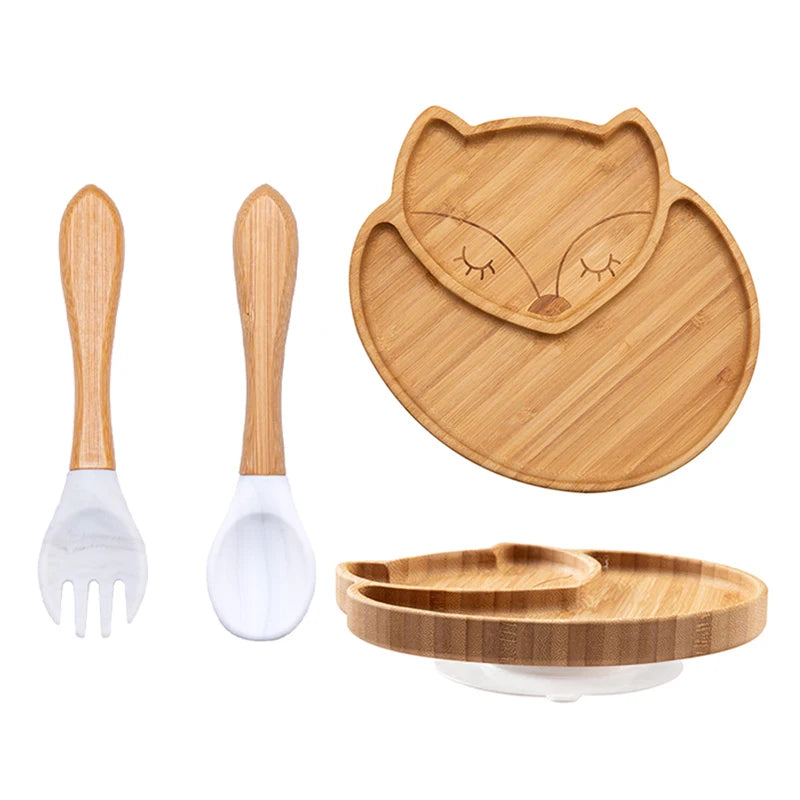 3pc Bamboo Baby Plate Set with Spoon & Fork