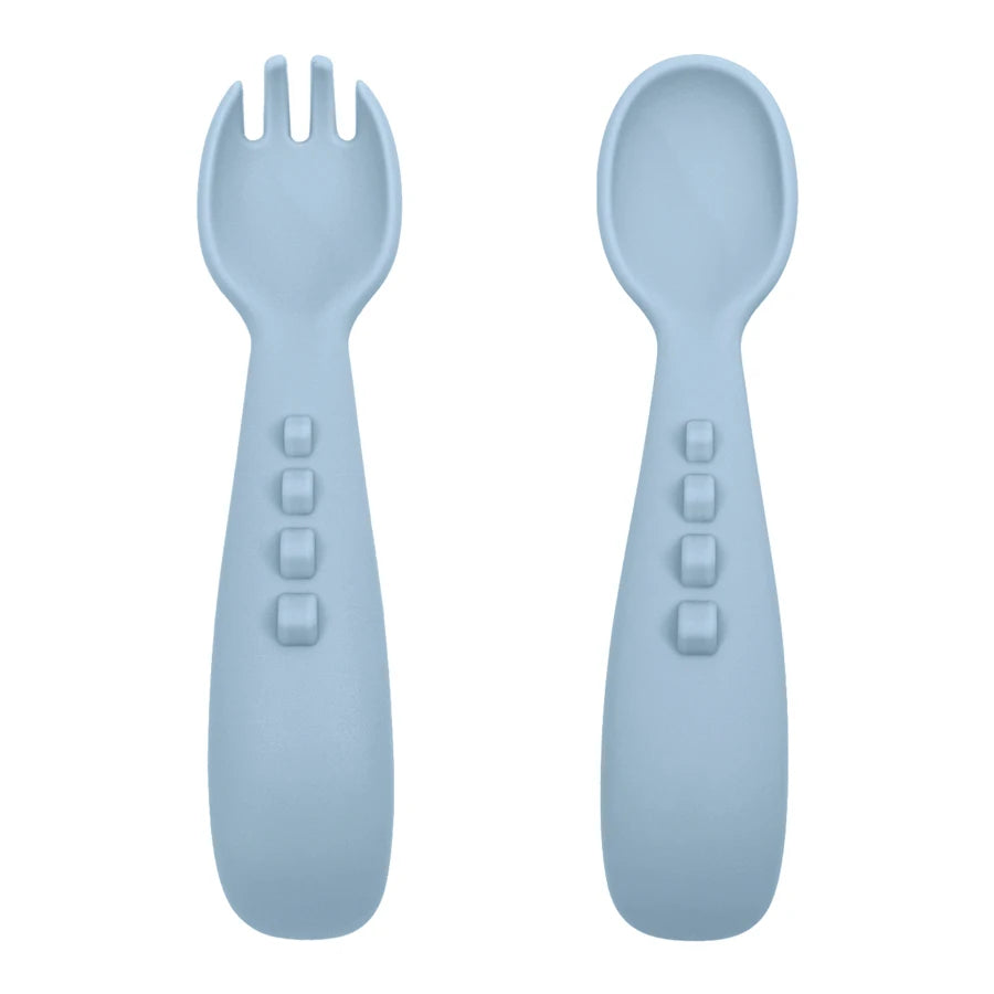 Dusty blue silicone spoon and fork