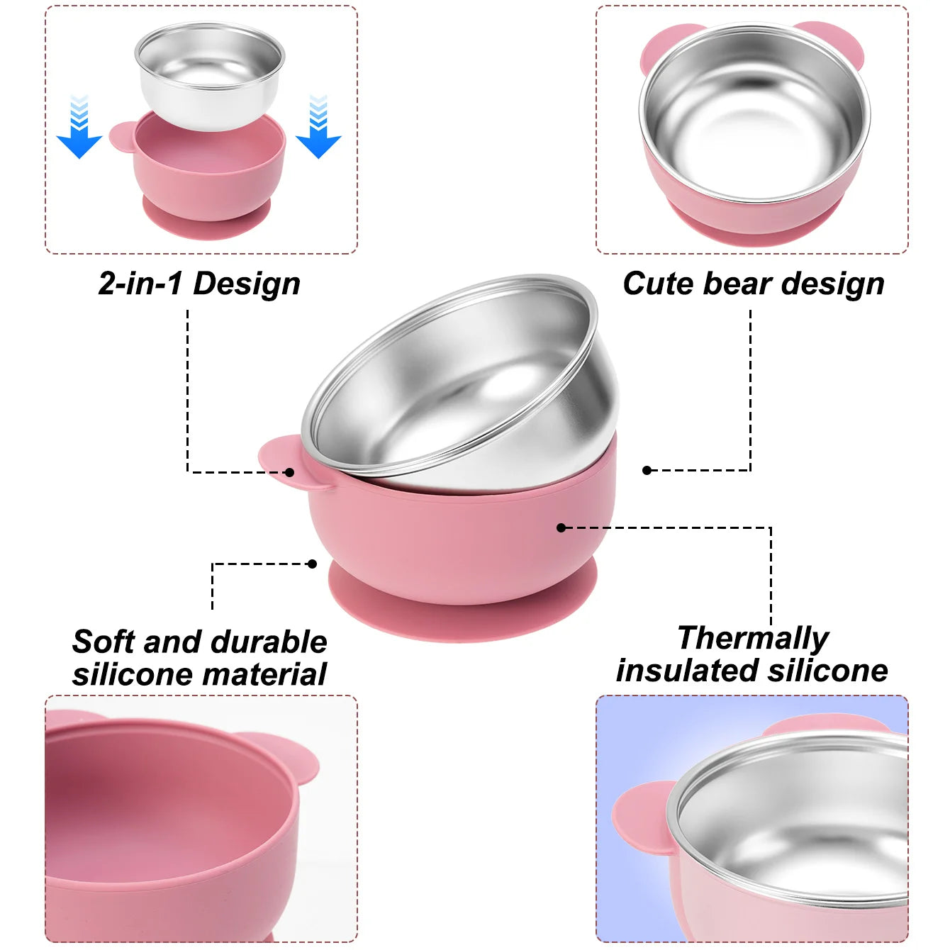 Bear Shaped Stainless Steel Silicone Suction Bowl | Oliver & Company Montessori Toys