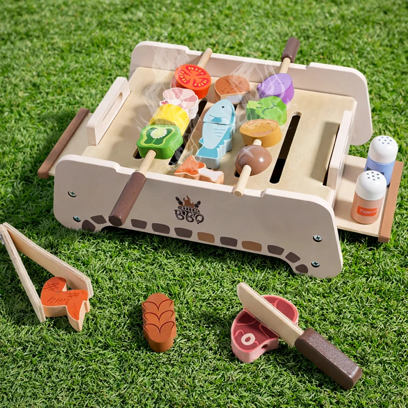 Wooden Animal BBQ Grill Pretend Play Set | Oliver Montessori