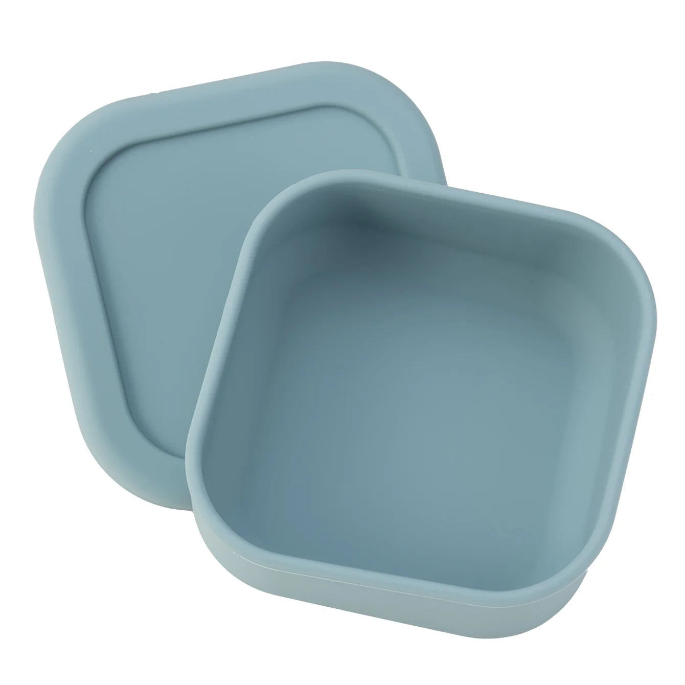 Square silicone snack container with lid in Grey Blue