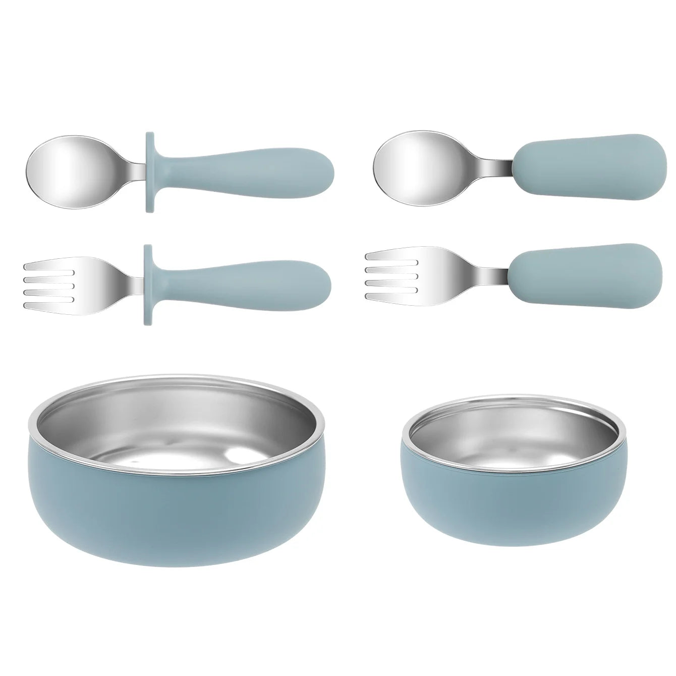4-Piece Stainless Steel Silicone Suction Bowl and Utensil Set | Oliver & Company Montessori Toys