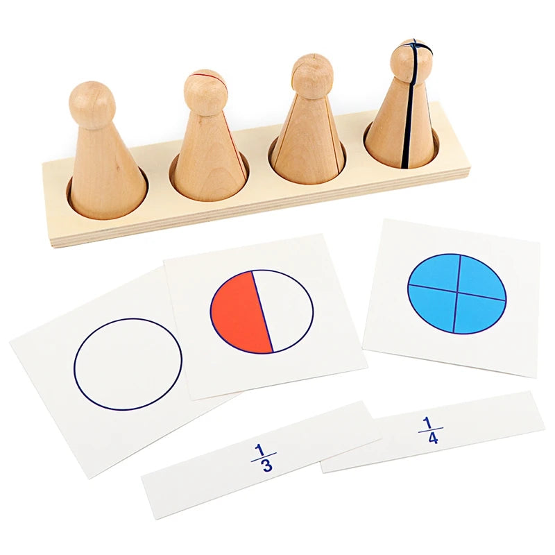 Fraction skittles on stand with whole, half and quarter cards