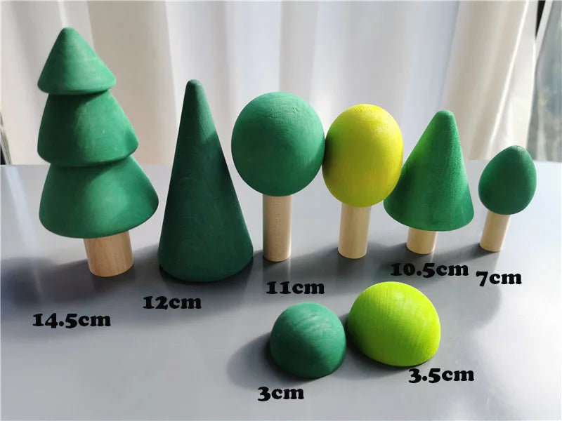 Wooden Stacking Bridge, Cars & Forest Trees Set - Montessori Imaginative Play