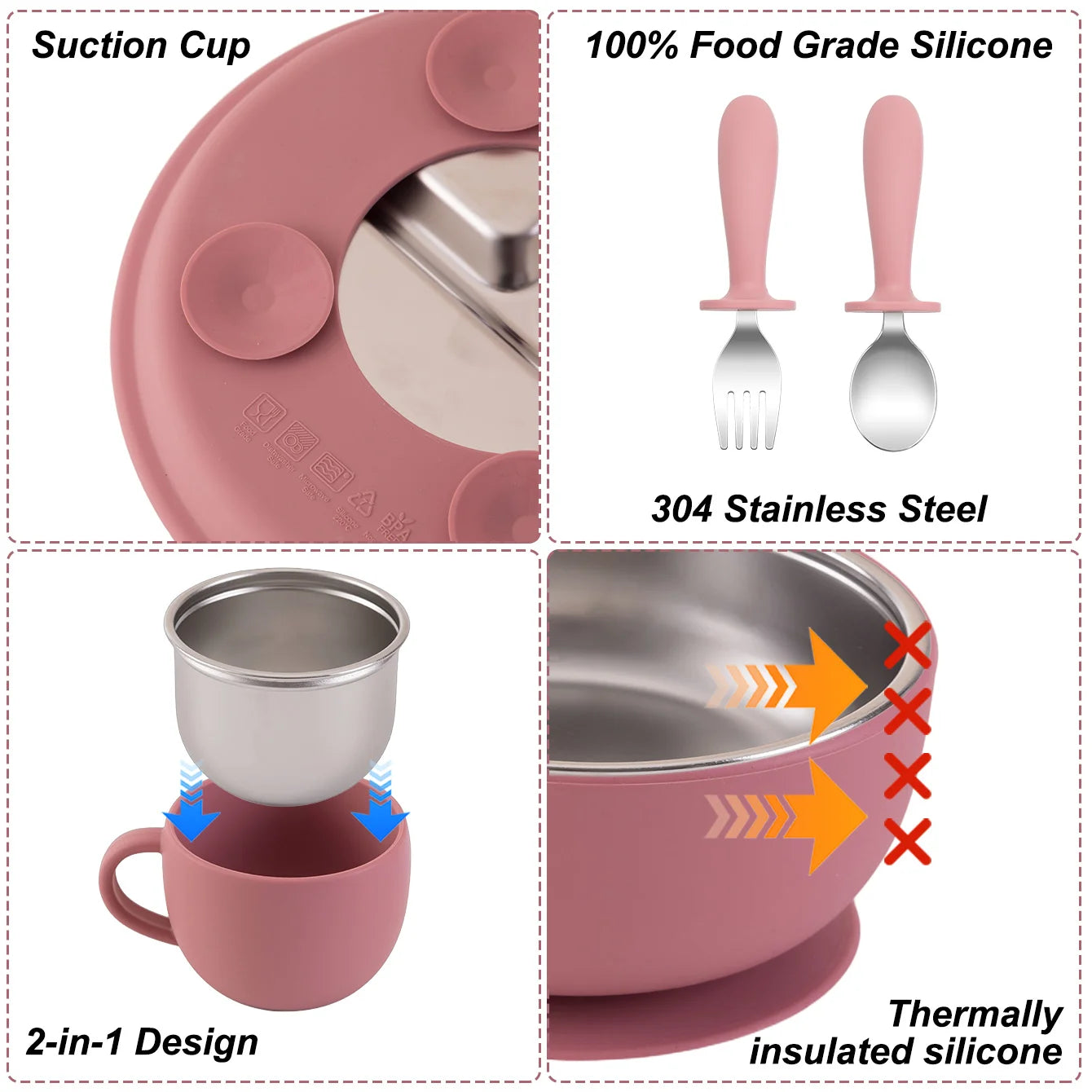 5-Piece Stainless Steel Silicone Baby Feeding Set with Cup | Oliver Montessori Toys
