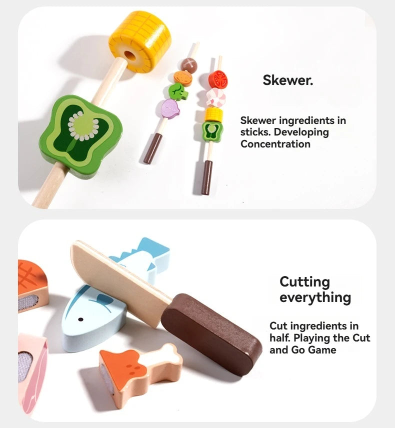 Wooden Animal BBQ Grill Pretend Play Set | Oliver Montessori