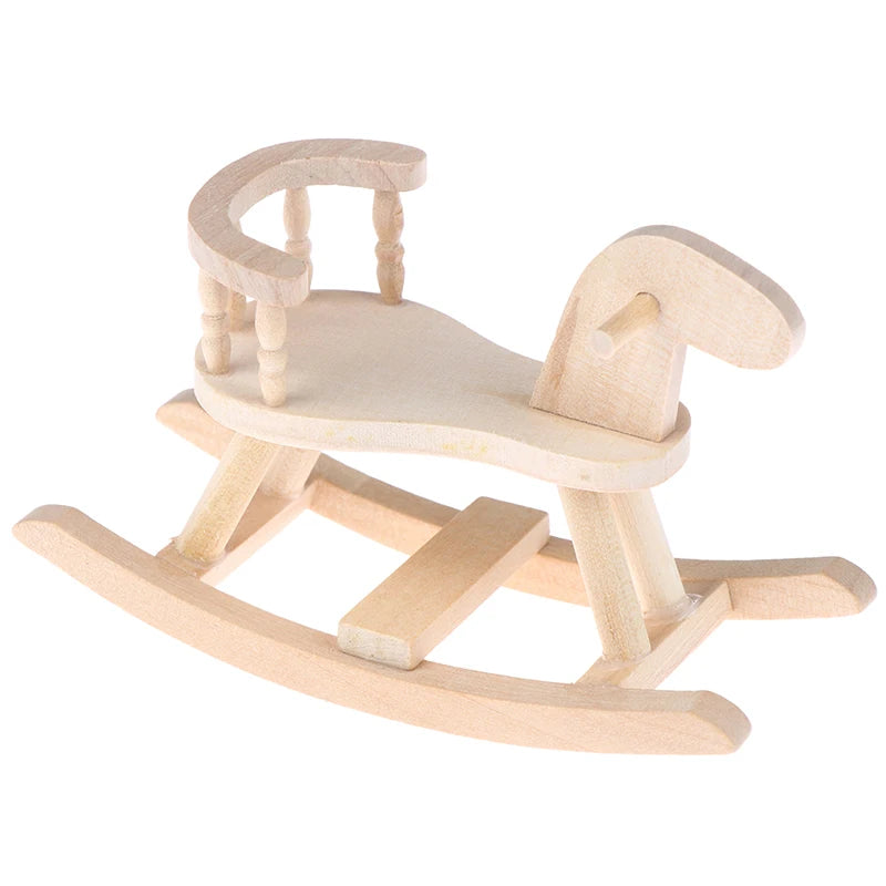 Mini Wooden Rocking Chair – 1:12 Scale Dollhouse Nursery Furniture (Horse Style)