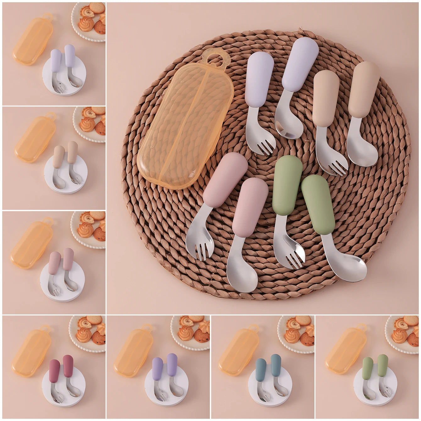 2-Piece Stainless Steel Silicone Fork and Spoon Set with Travel Case | Oliver & Company Montessori Toys