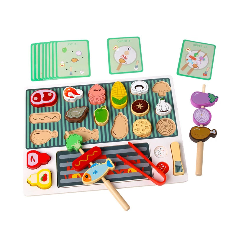 Wooden BBQ Skewer Pretend Play Set | Oliver Montessori Toys