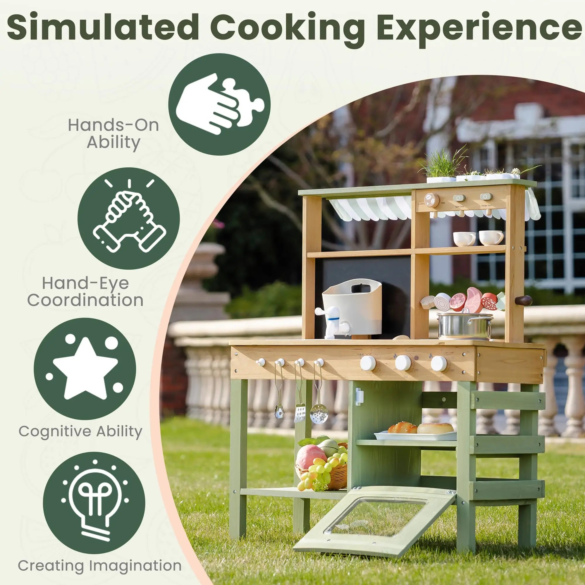 Wooden Mud Kitchen with Wheels - Outdoor Play Kitchen on Cart