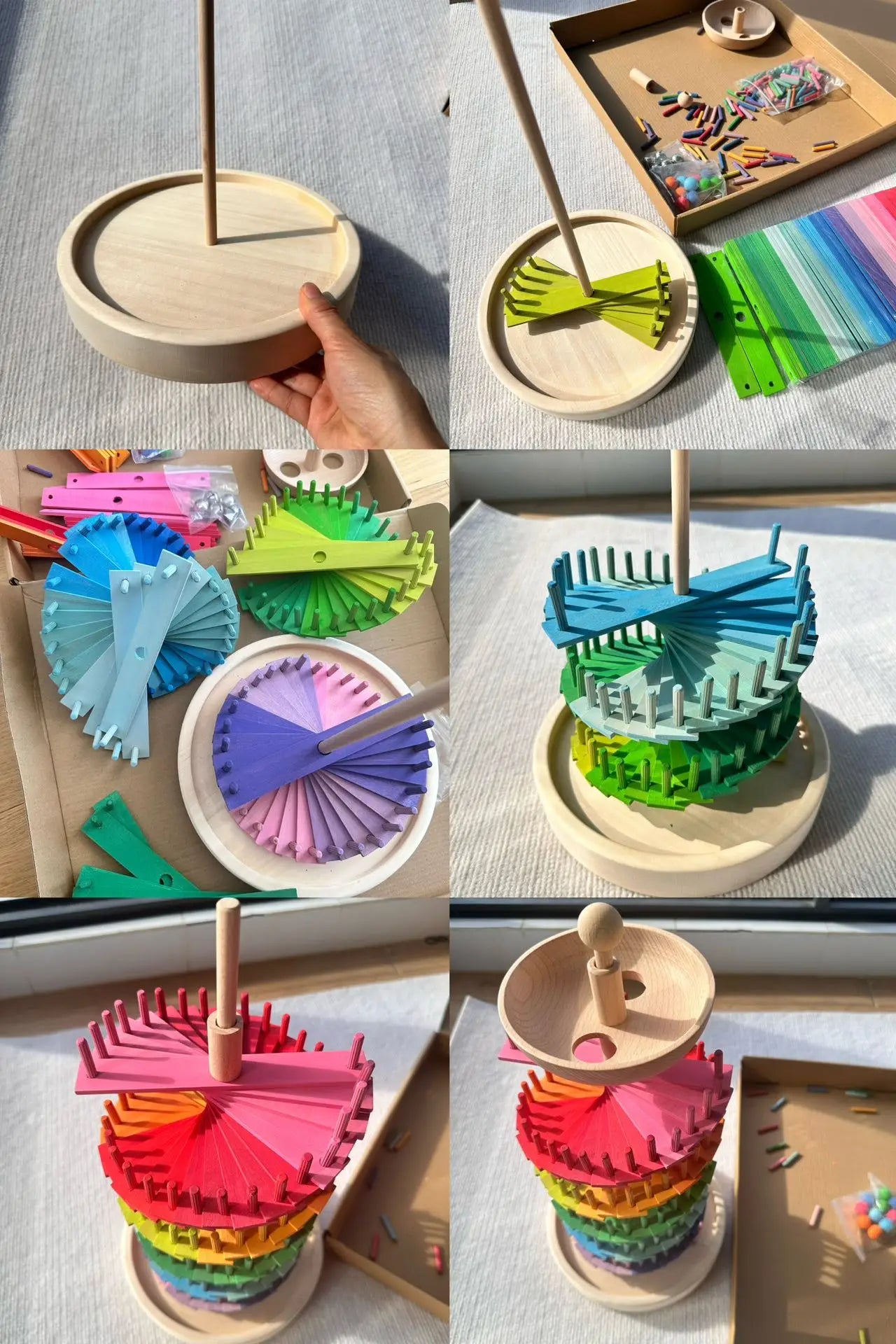 Wooden Rainbow Spiral Marble Run Tower | Montessori STEM Toy