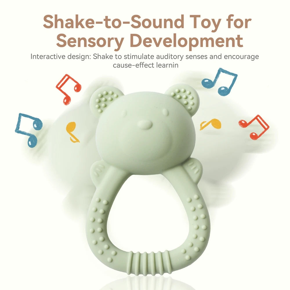 Bear Silicone Baby Teether Rattle – BPA-Free Sensory Toy
