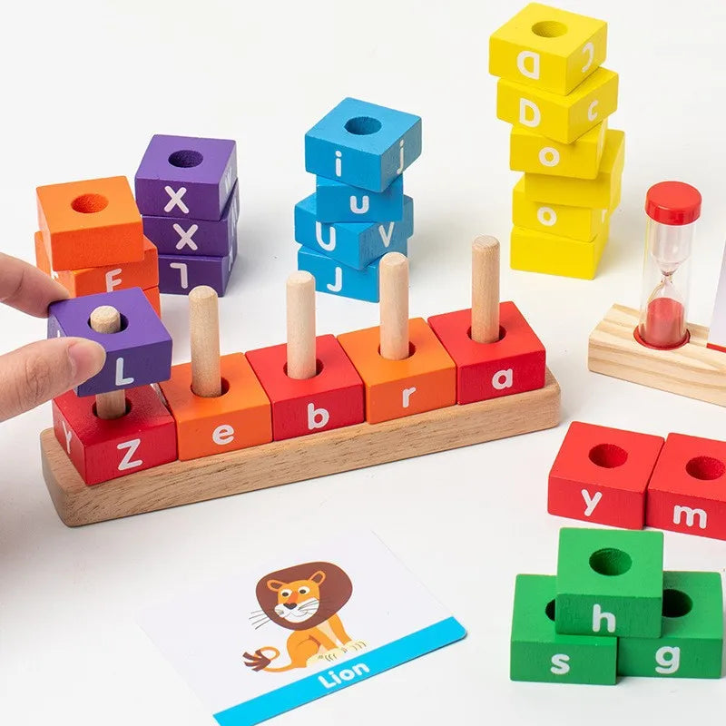 Wooden Number & Letter Matching Puzzle: Educational stacking toy for kids 3-8. Build skills in spelling, math, and logic while promoting creativity.