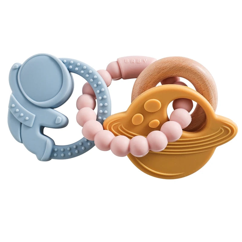 Linked Silicone and Wood Teether