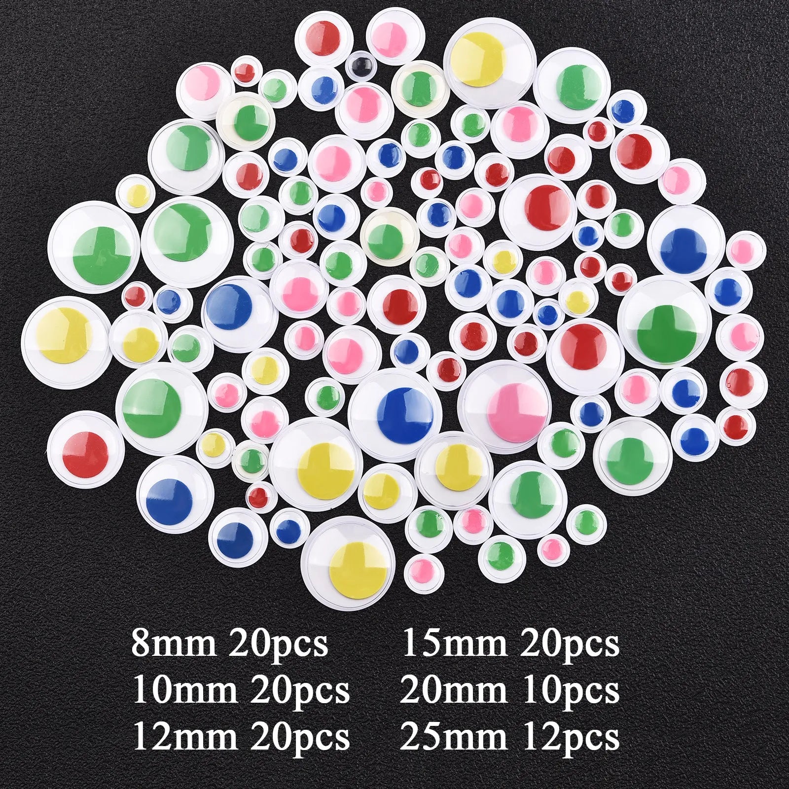 Movable Googly Eyes - Kindergarten Craft Supplies: A colorful assortment of round, movable eyes in various sizes, perfect for sparking creativity in kids' craft projects.