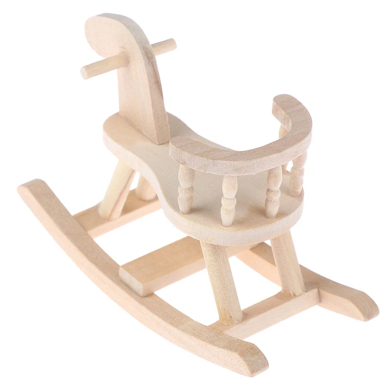 Mini Wooden Rocking Chair – 1:12 Scale Dollhouse Nursery Furniture (Horse Style)
