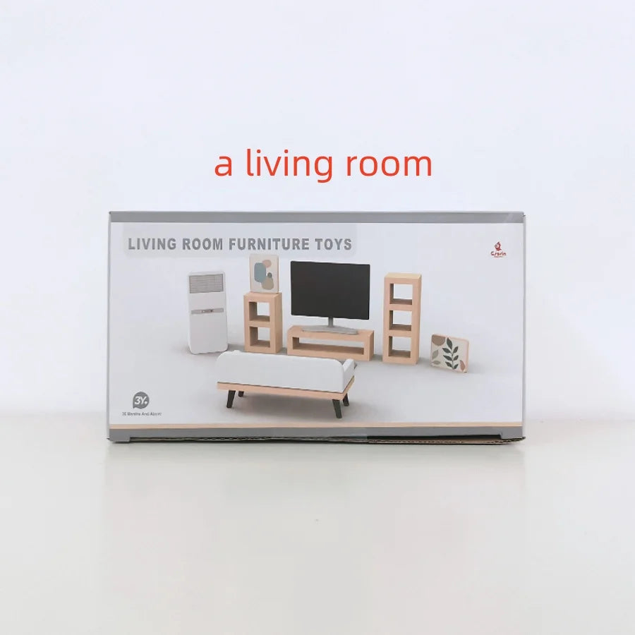 Living room furniture toy set packaging on a white background