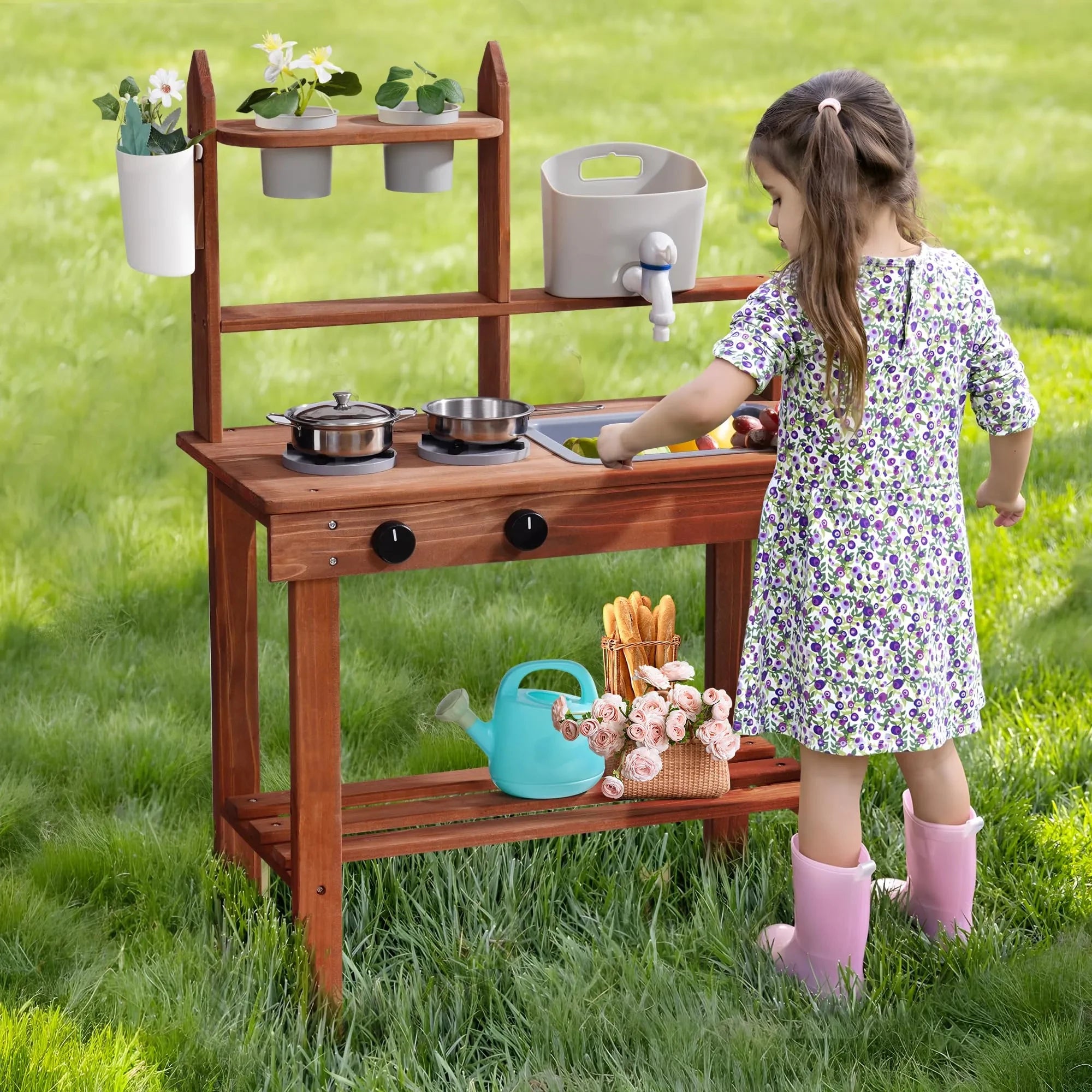 Wooden Outdoor Mud Kitchen | Oliver & Company Montessori Toys