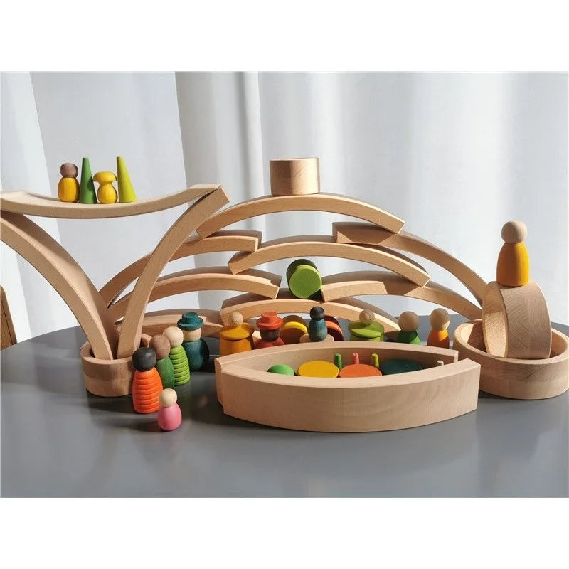 Wooden Rainbow Arch Stacking Blocks for Kids