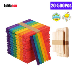 Natural Wooden and Colored Popsicle Sticks stacked neatly, ideal for arts and crafts, showcasing eco-friendly, durable material for creativity and learning.