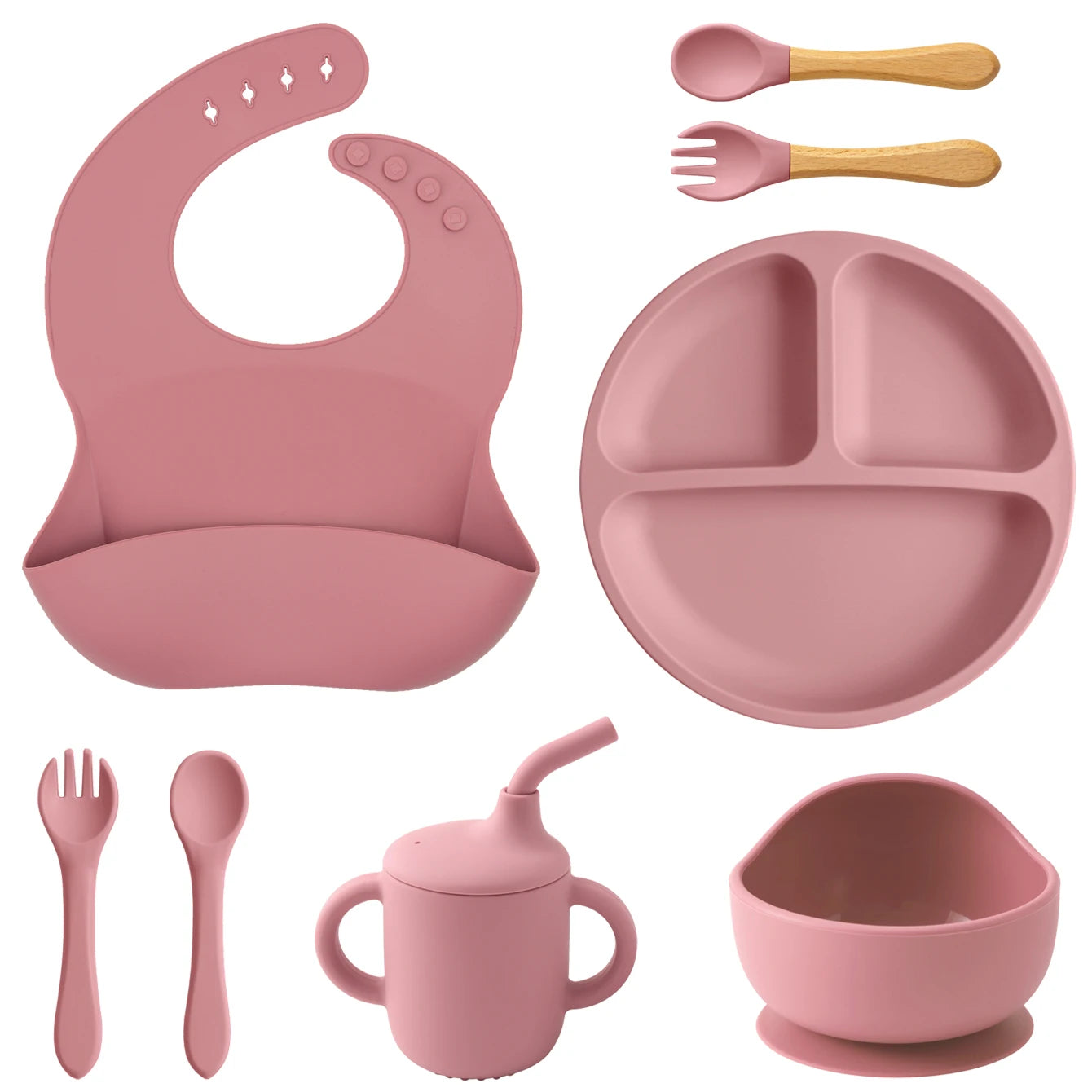 Dusty Rose 8-piece silicone feeding set