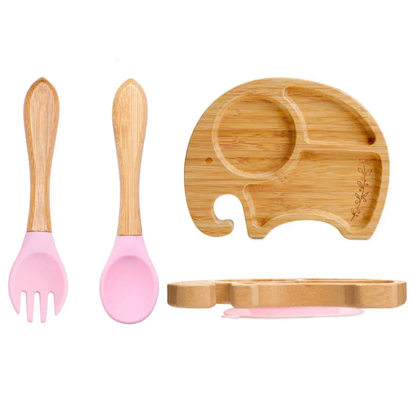 3pc Bamboo Baby Plate Set with Spoon & Fork