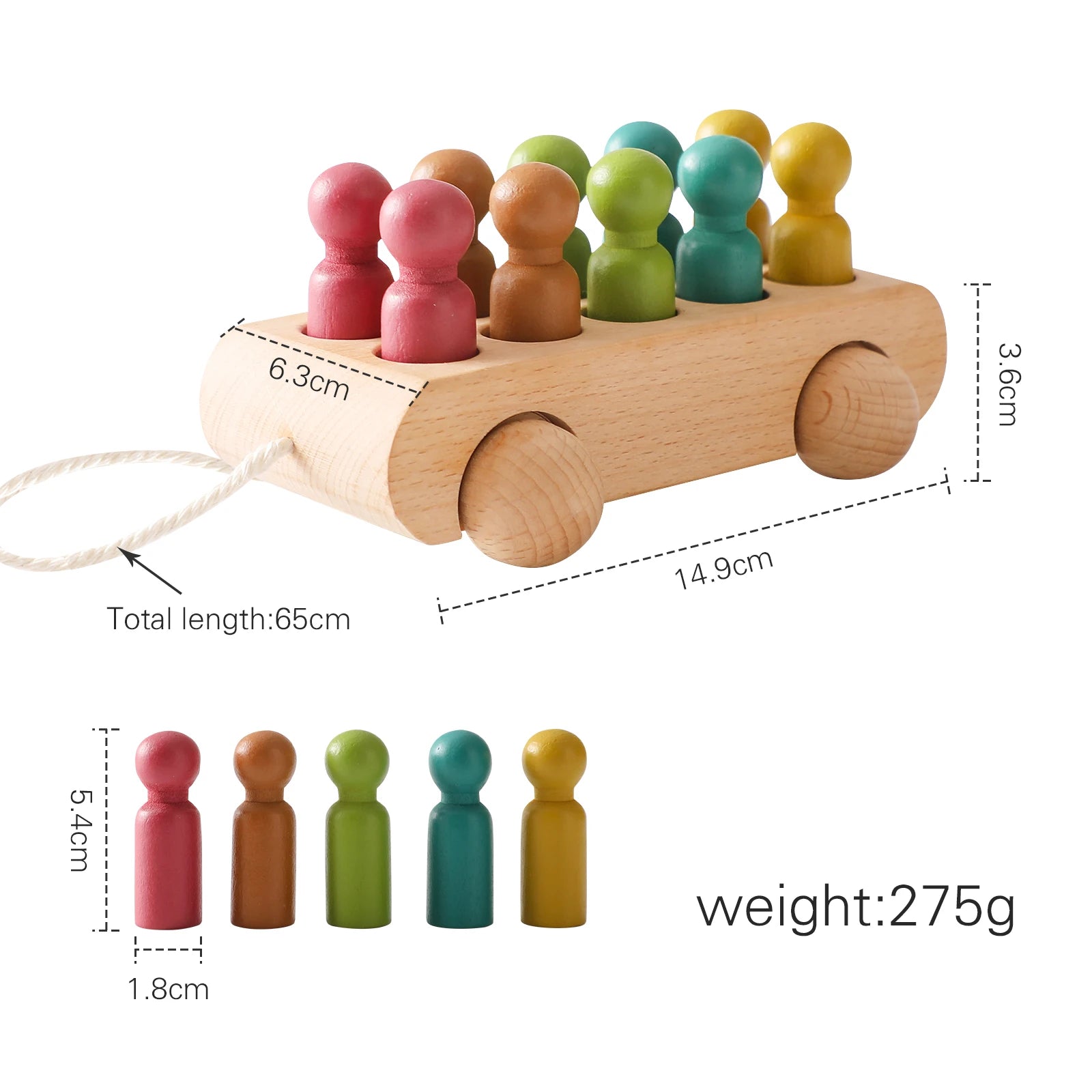 Colorful Wooden Peg Doll Car | Oliver Montessori Toys