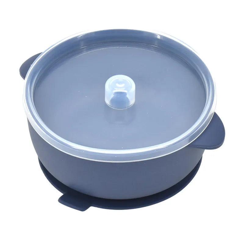Navy two-handle suction bowl with clear lid