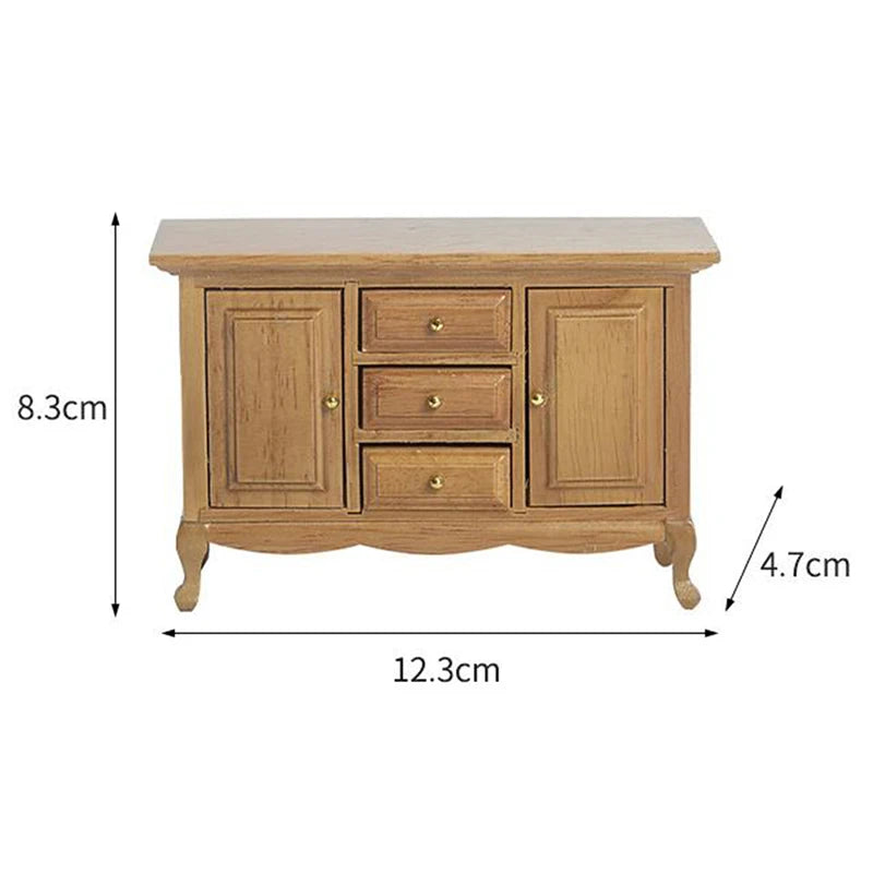 Wooden sideboard with dimensions labeled on a white background. Oliver & Company Montessori Toys