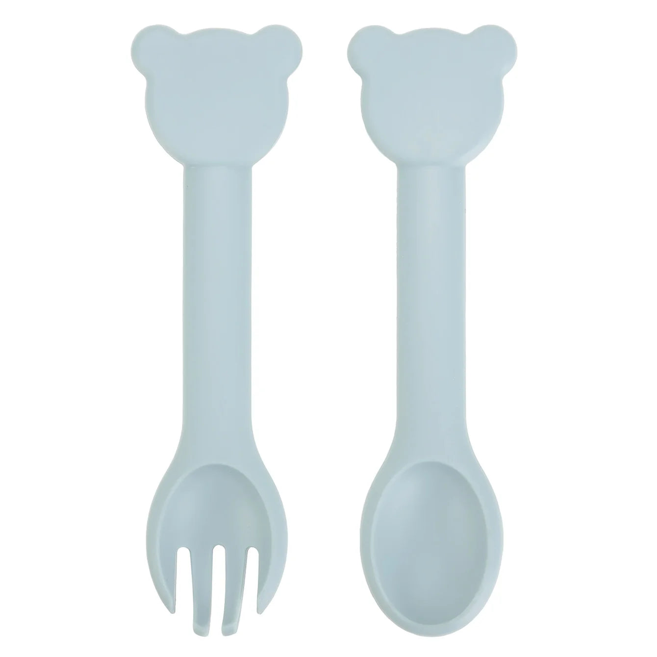 Grey blue bear silicone spoon and fork