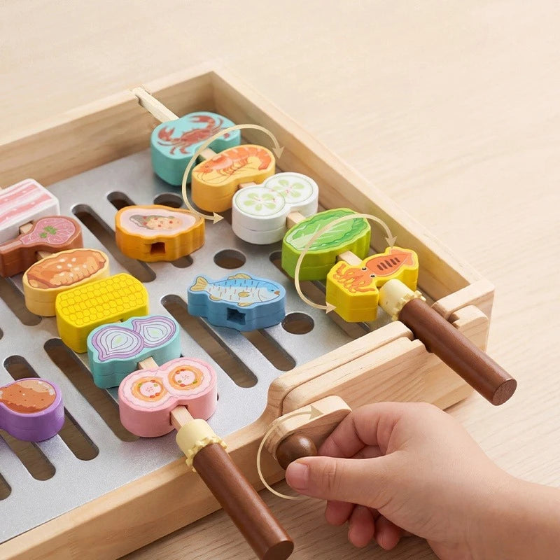 Wooden Hand-Crank BBQ Grill Pretend Play Set