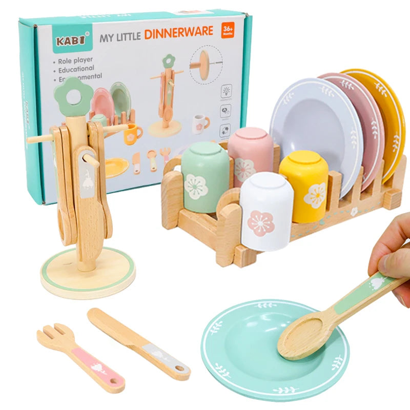 Wooden Kitchen Pretend Play Sets– Montessori Tableware & Cooking Toys