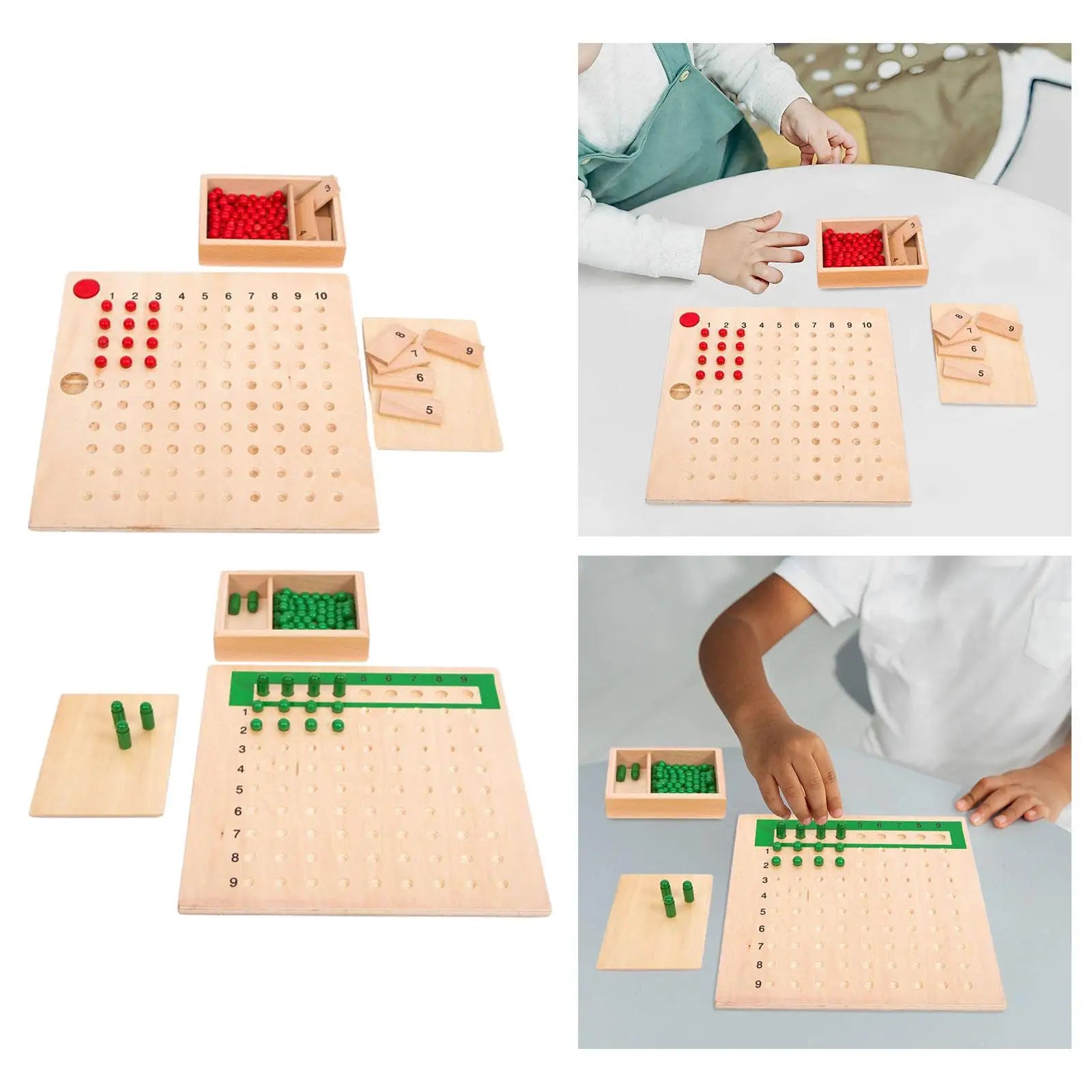 Montessori Math Boards Educational Toy featuring wooden boards with beads and blocks, designed for interactive math learning and skill development in children.