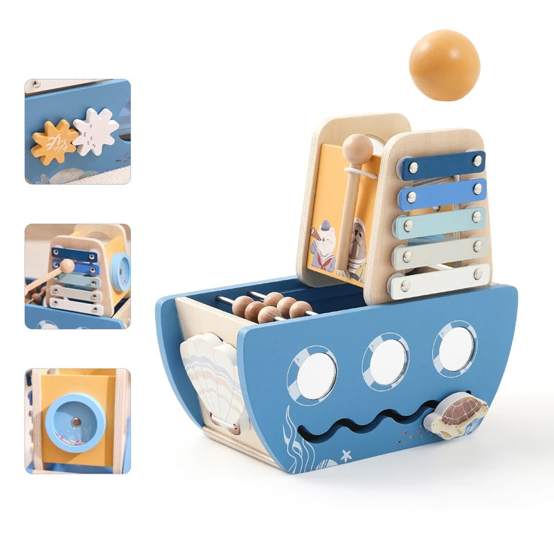 Montessori 5-in-1 Wooden Ship Activity Toy | Oliver Montessori Toys