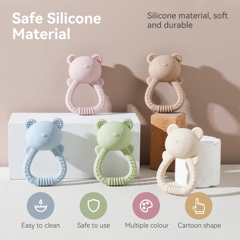 Bear Silicone Baby Teether Rattle – BPA-Free Sensory Toy