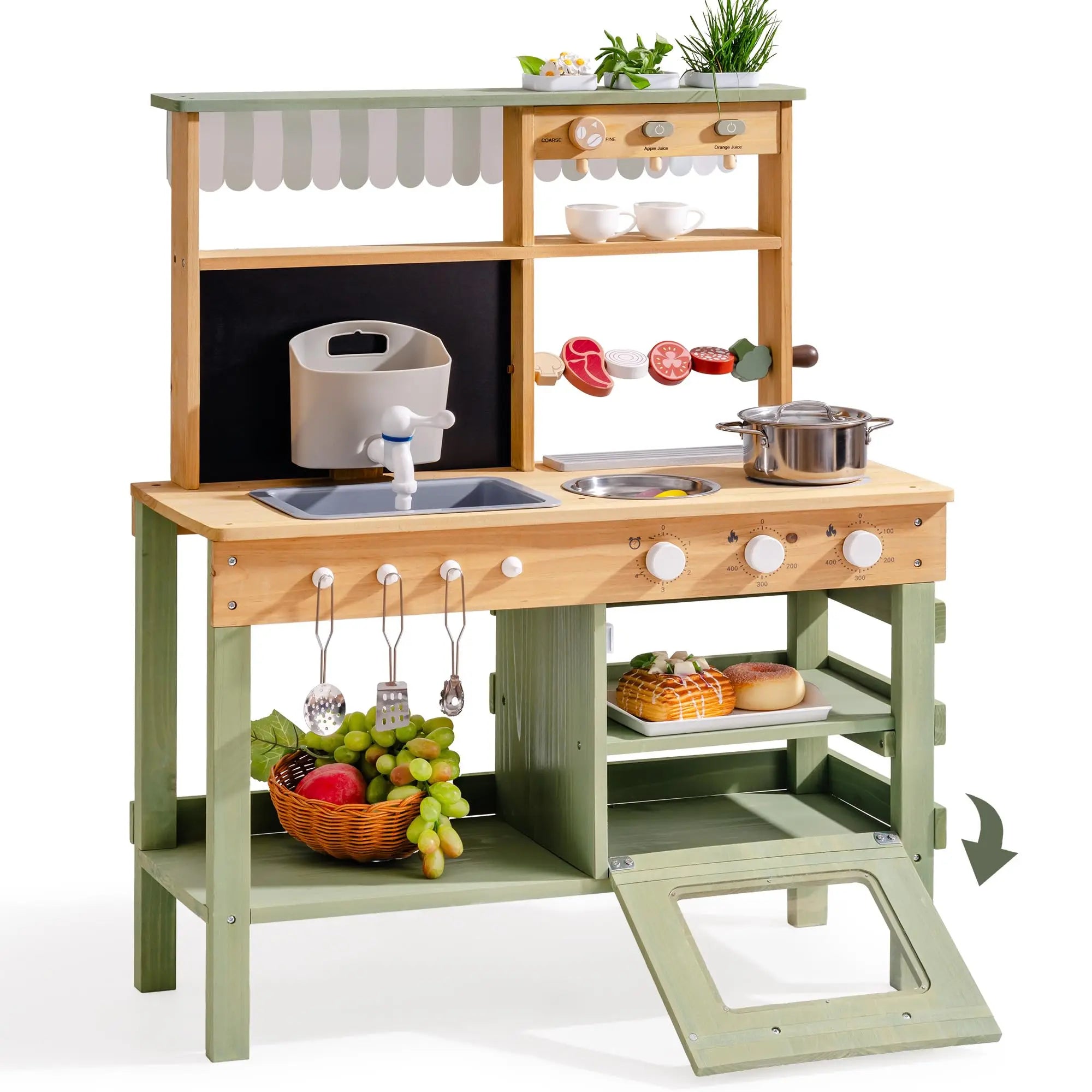 Wooden Mud Kitchen with Wheels - Outdoor Play Kitchen on Cart