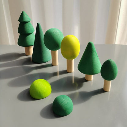 Montessori Basswood Rainbow Stacking Bridge, Cars, and Forest Trees