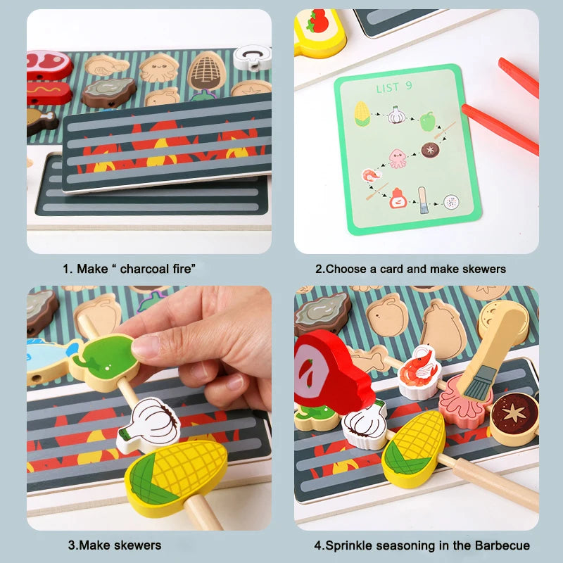 Wooden BBQ Skewer Pretend Play Set | Oliver Montessori Toys