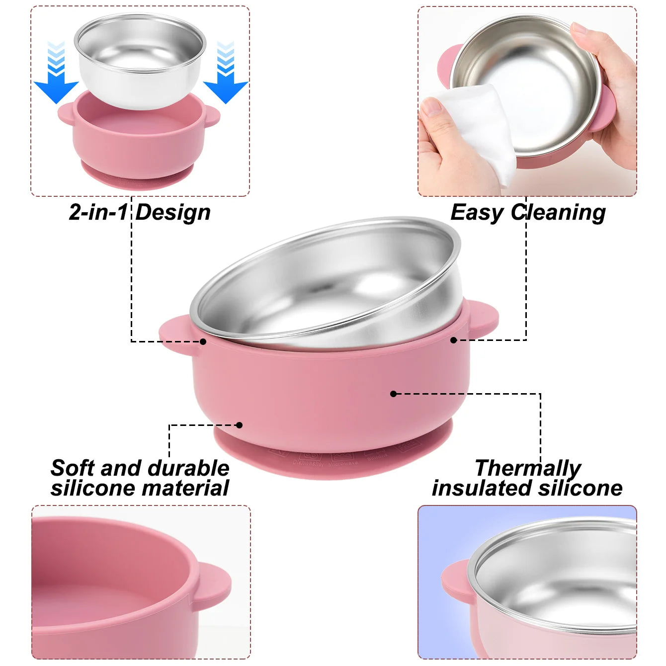 Stainless Steel Silicone Suction Bowl with Lid | Oliver & Company Montessori Toys