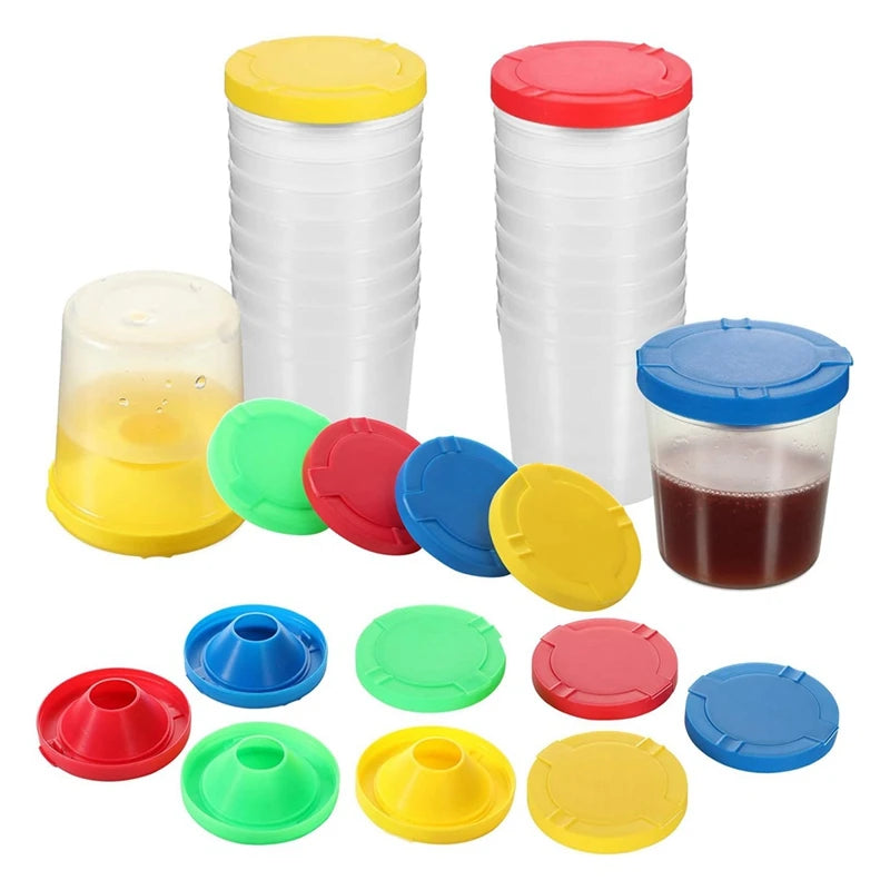 Set of colorful plastic containers with lids on a white background