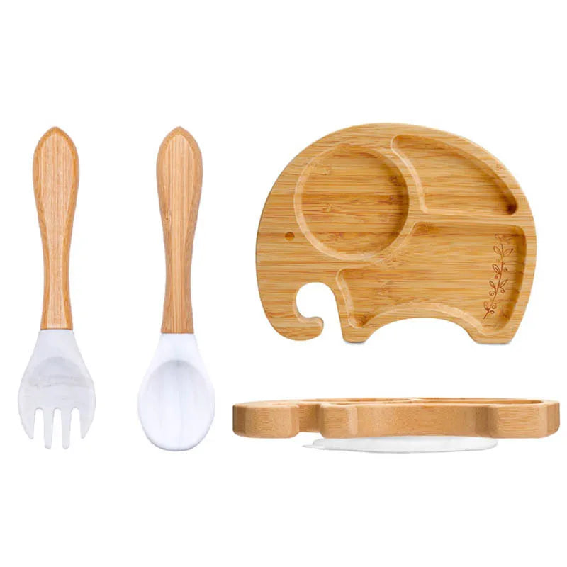 3pc Bamboo Baby Plate Set with Spoon & Fork