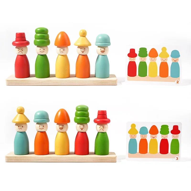 colorful puppet matching game with stackable hats