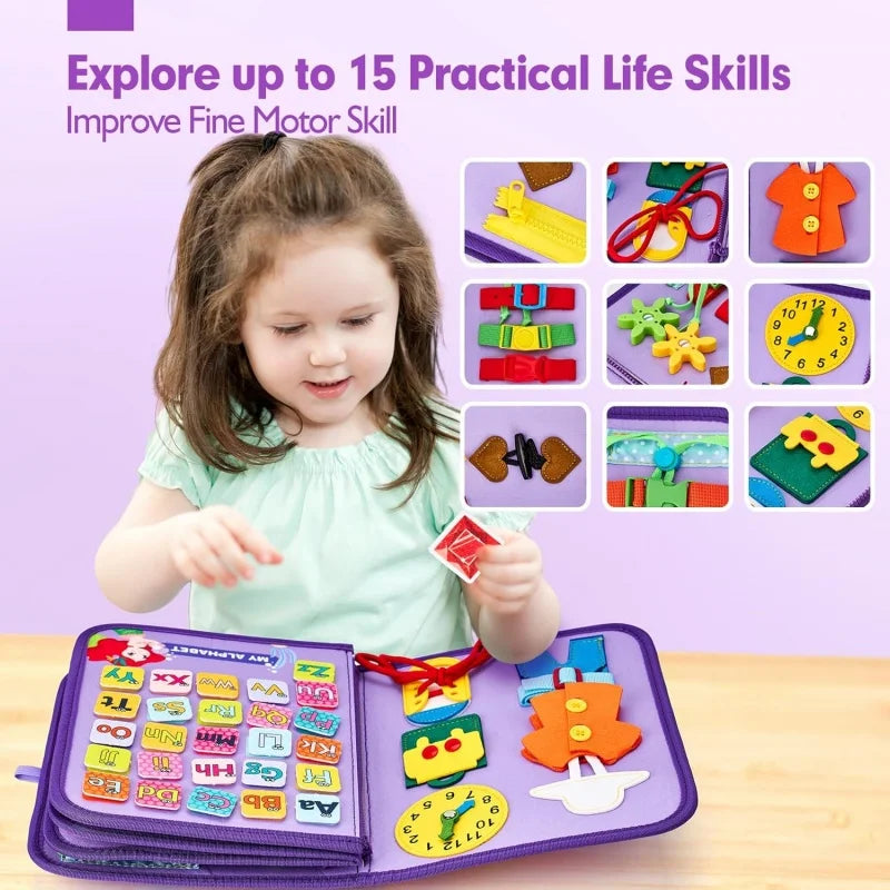 Purple Practical Life Skills Busy Book | Oliver & Company Montessori Toys