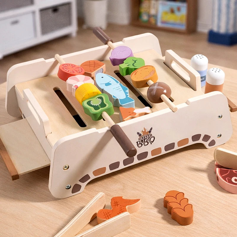 Wooden Animal BBQ Grill Pretend Play Set | Oliver Montessori
