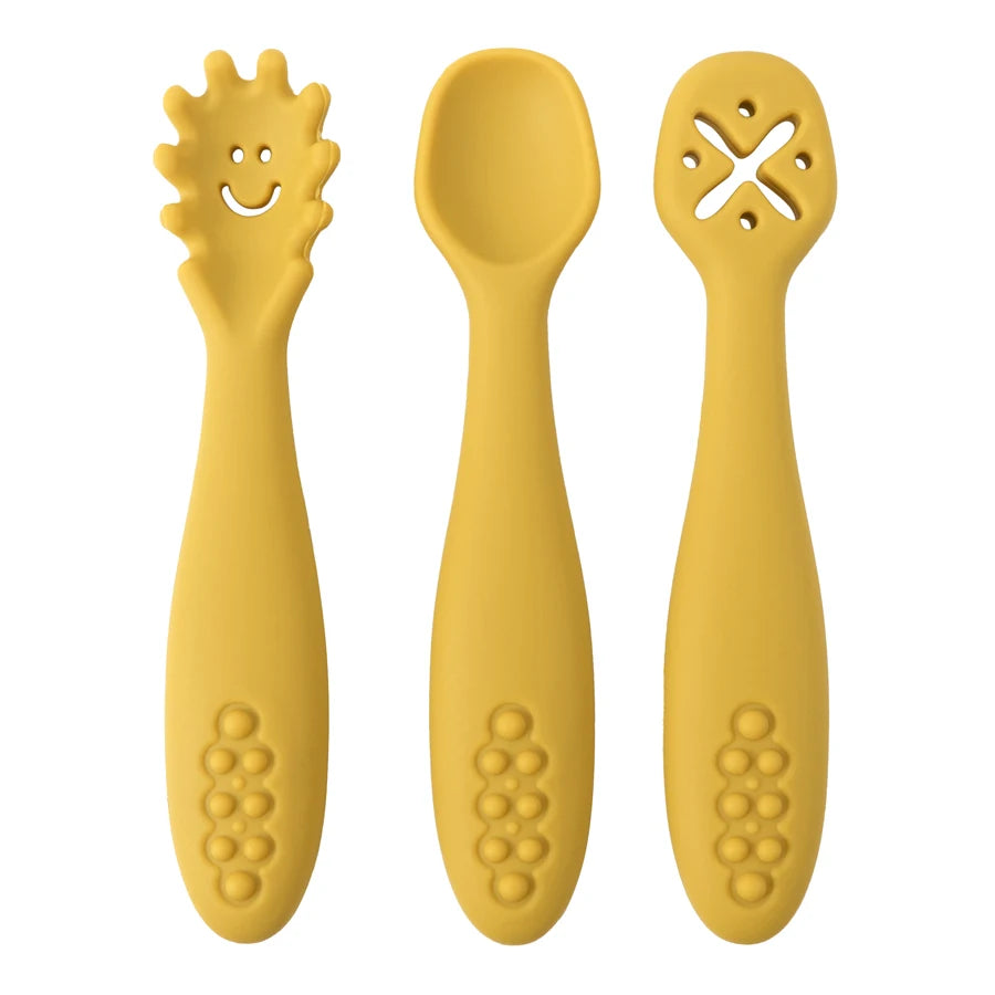 Mustard 3-piece silicone learning spoon set