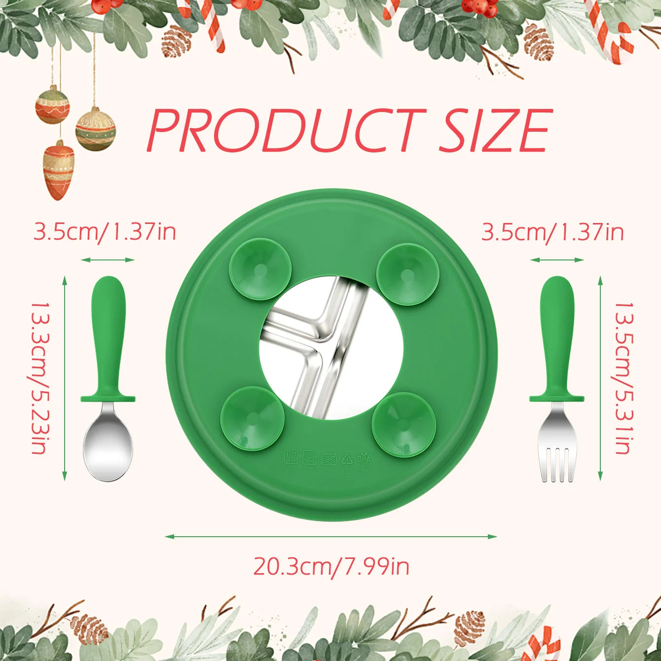 3-Piece Stainless Steel Divided Plate and Utensil Set | Oliver Montessori Toys