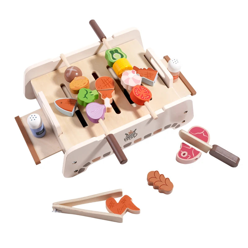 Wooden Animal BBQ Grill Pretend Play Set | Oliver Montessori
