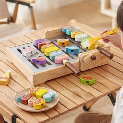 Wooden Hand-Crank BBQ Grill Pretend Play Set