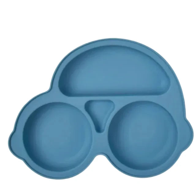 Blue silicone tray with compartments on a white background